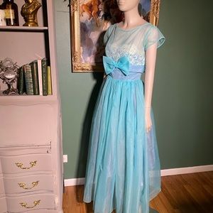 Dreamy 1950s Tiffany Blue Vintage prom coquette cottagecore lace organza dress